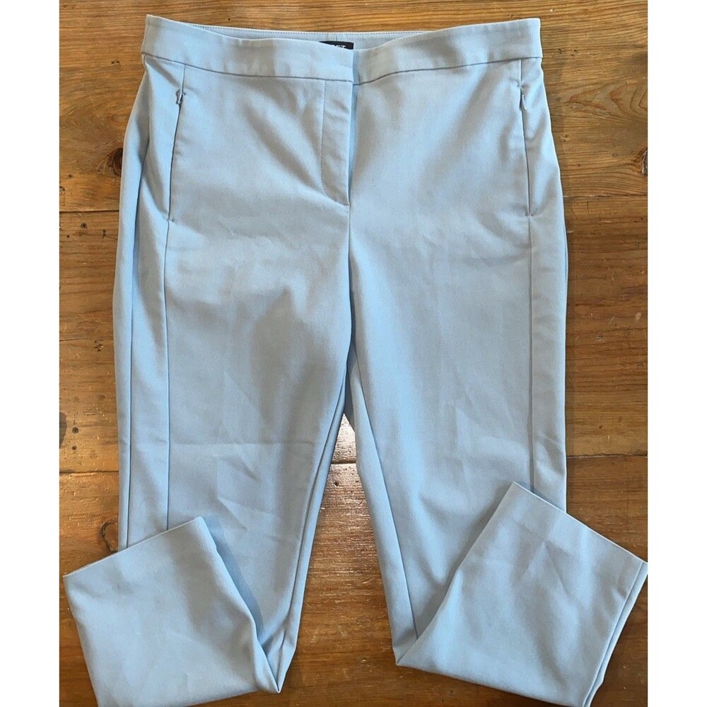 LOFT Womens Curvy Riveria Slim Pant Sz 14 Blue Doubleweave Cotton Preppy